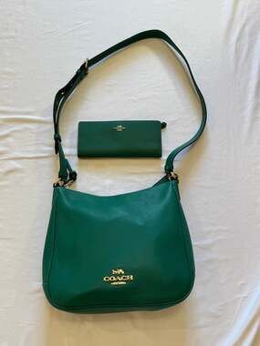 Coach Ellie File Crossbody Bag & Matching Slim Wallet Bright Jade Green Leather